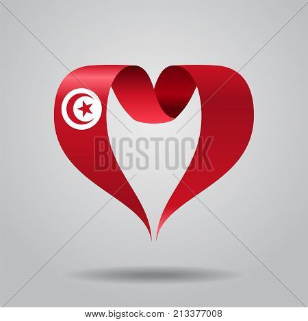 Tunisian flag heart-shaped wavy ribbon. Vector illustration.