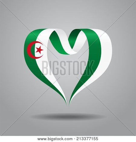 Algerian flag heart-shaped wavy ribbon. Vector illustration.