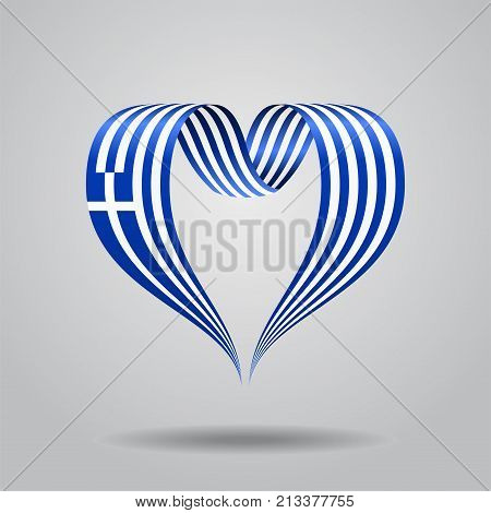 Greek flag heart-shaped wavy ribbon. Vector illustration.