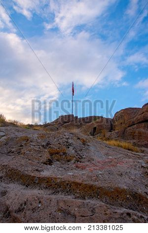 tukish flag on the top of the Afyon castle