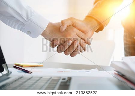 Close Up Of Business People Shaking Hands, Finishing Up Meeting, Business Etiquette, Congratulation,