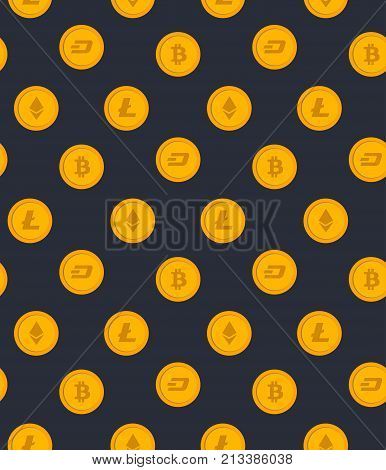 Cryptocurrency vector background pattern in flat style
