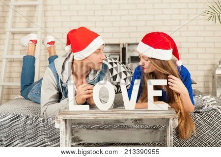 Couple In Love Waiting For Christmas