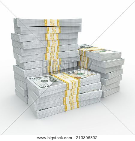 3d rendering lots of packs of US dollars in high quality