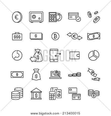 Simple set of money related outline icons. Elements for mobile concept and web apps. Thin line vector icons for website design and development, app development. Premium pack.