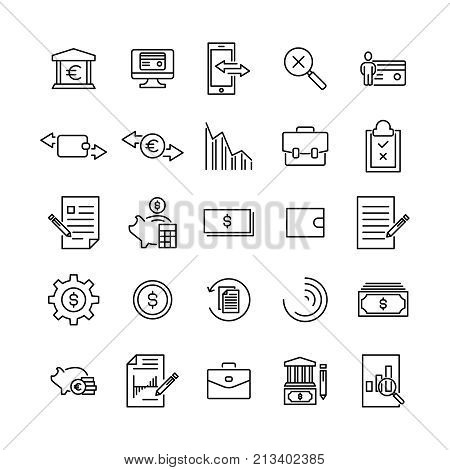 Simple set of banking related outline icons. Elements for mobile concept and web apps. Thin line vector icons for website design and development, app development. Premium pack.