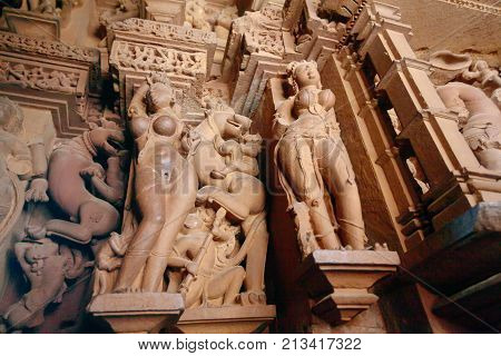 Interior Of Hindu And Jain Temples In Khajuraho. Madhya Pradesh, India.
