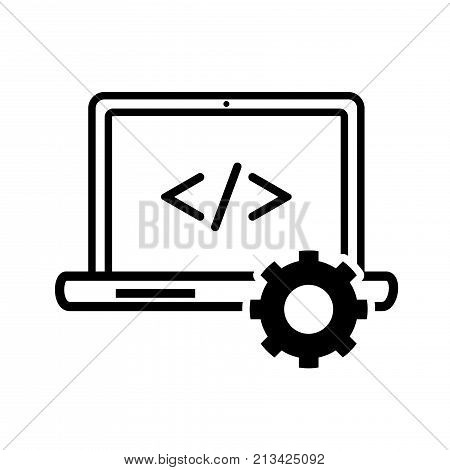 Computer programming icon iconic symbol on white background for Technology sign concept. Vector Iconic Design.