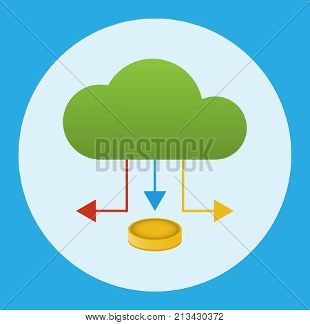 A cloud from which the colored arrows emerge under which a coin. . Business concept. Vector illustration.