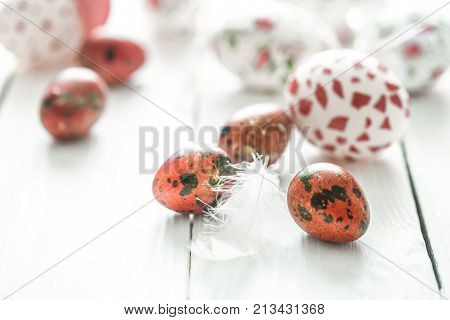 Easter Eggs On A Light Wood Background,