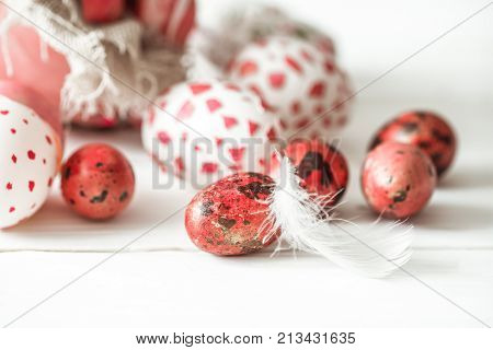 Easter Eggs On A Light Wood Background,