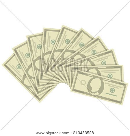 The dollar bills are decomposing in the form of a fan. The concept of a monetary currency. Vector illustration.
