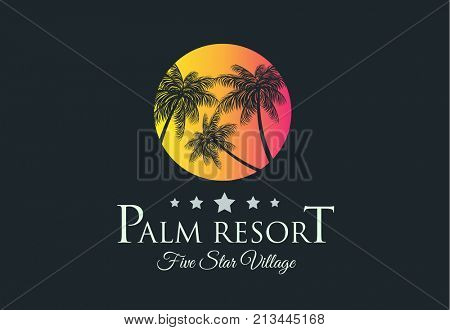 Creative Palm Resort Logodesign for tropical Village brand identity, company profile or corporate logos with clean elegant and modern style.