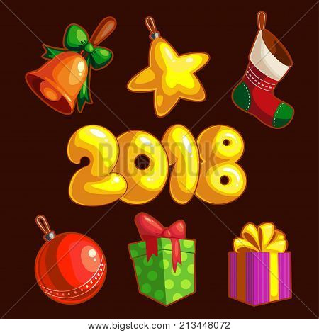 Christmas Icons Objects Collection. Detailed vector illustration.