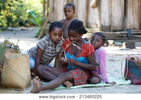 Malagasy Woman From Village Traditional Singing And Dancing