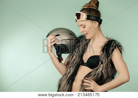Woman Wearing Sexy Winter Sport Outfit