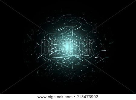 Glowing high energy particles flowing inside a sphere isolated over black background