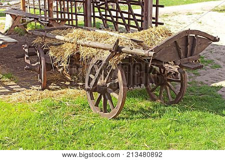 Vintage wood wagon in Medzhybizh castle, Ukraine