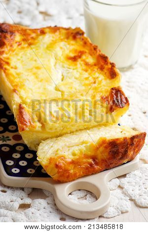Cheese cake achma traditional Georgian pie . style rustic. selective focus