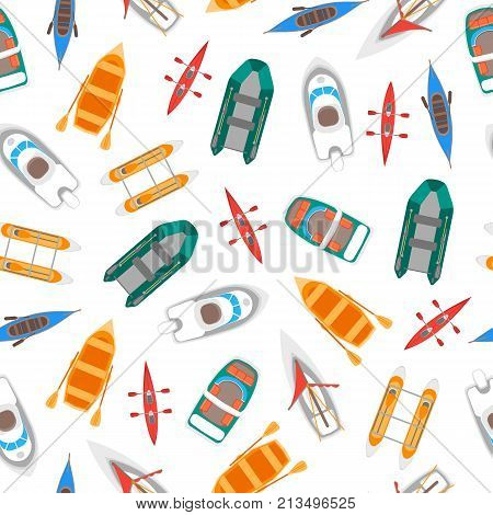 Cartoon Color Boats Top View Background Pattern Flat Style Design. Vector illustration