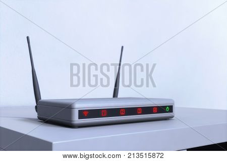 an internet router with red and green LEDs (3d rendering)