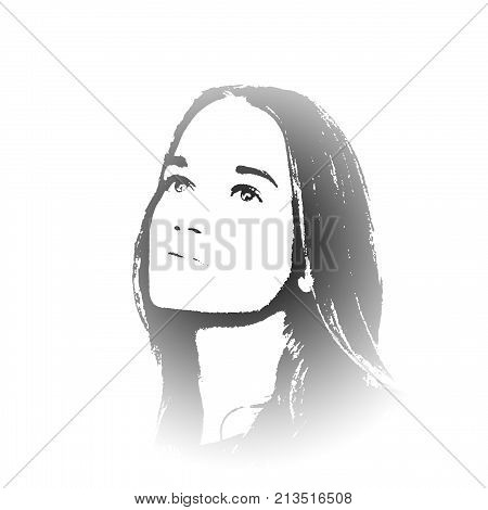 Black And White Portrait Of Young Girl
