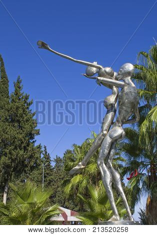 KEMER TURKEY - OCT 5 2017: Monument of man and woman in a Kungulu park.