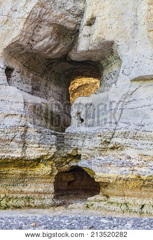 Details of hollow rocks present all over the Normandy coast of northern France.