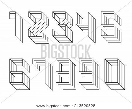 Black And White Set Of Numbers From Paralennyh Niny. Memphis Style. Vector Numbers From 1 To 9.