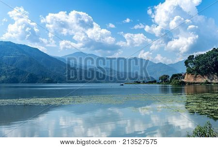 lake in Pokhara, Nepal on a sunny day
