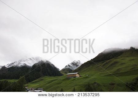 Villages Of Tschlin And Ramosch At Beside Road Between Go To Samnaun