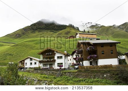 Villages Of Tschlin And Ramosch At Beside Road Between Go To Samnaun