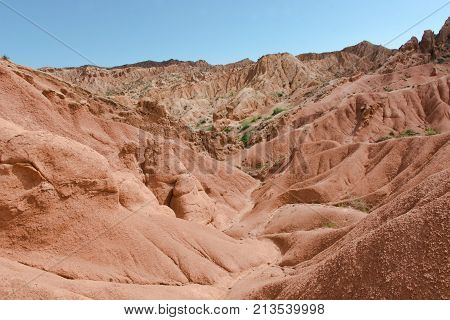 Fairy Tale Canyon (also Skazka) rock formations on the Issyk-Kul lake Kyrgyzstan