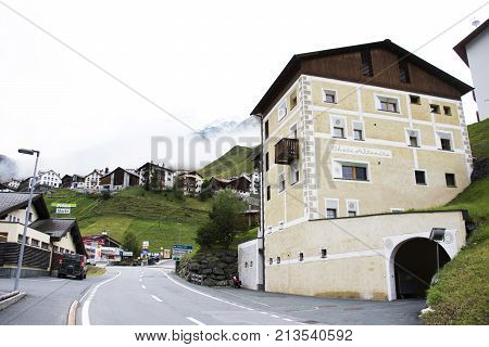 Villages Of Tschlin And Ramosch At Beside Road And Street For Go To Samnaun At Graubunden Region In