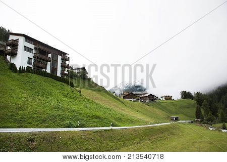 Villages Of Tschlin And Ramosch At Beside Road And Street For Go To Samnaun In Switzerland
