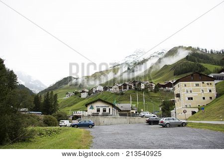 Villages Of Tschlin And Ramosch At Beside Road And Street For Go To Samnaun High Alpine Village