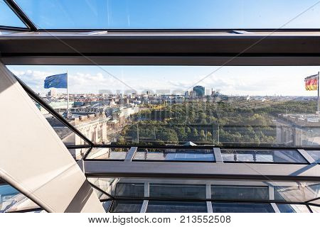 View Of Berlin Through Window Of Reichstag Dome
