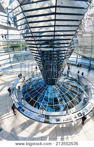 Tourists In Interior Of Reichstag Dome In Berlin