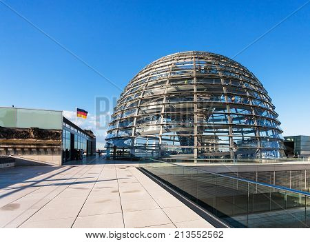 Visitors Near Dome On Roof Of Reichstag Palace