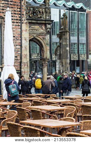 Table Of Outdoor Cafe On Bremen Market Square