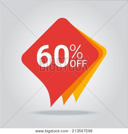 60 OFF Sale Discount Banner. Discount offer price tag. Special offer sale red label. Vector Modern Sticker Illustration. Isolated Background