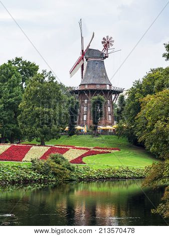 Mill On Old Town Defensive Wall In Bremen City