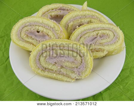 Pieces of glutenfree biscuit roll on a plate