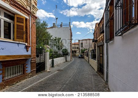 XANTHI, GREECE - SEPTEMBER 23, 2017: Street and old houses in old town of Xanthi, East Macedonia and Thrace, Greece