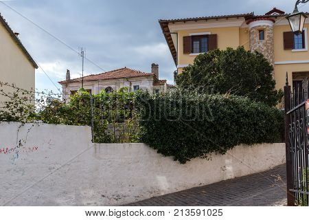 XANTHI, GREECE - SEPTEMBER 23, 2017: Street and old houses in old town of Xanthi, East Macedonia and Thrace, Greece