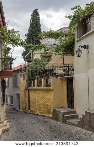 XANTHI, GREECE - SEPTEMBER 23, 2017: Street and old houses in old town of Xanthi, East Macedonia and Thrace, Greece