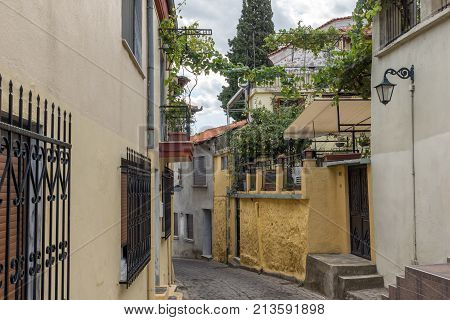 XANTHI, GREECE - SEPTEMBER 23, 2017: Street and old houses in old town of Xanthi, East Macedonia and Thrace, Greece