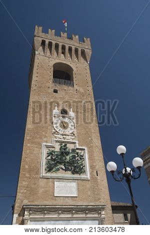 Recanati (Macerata Marches Italy): typical buildings of the historic town: ancient tower