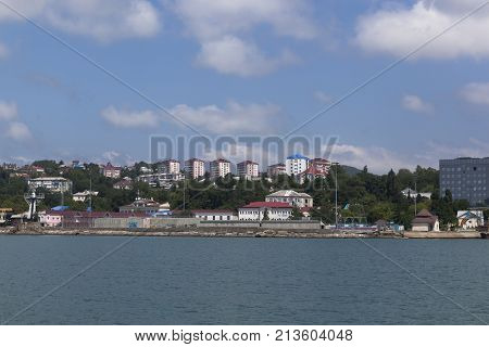 Tuapse, Krasnodar region, Russia - July 8, 2013: View from the sea to the Tuapse