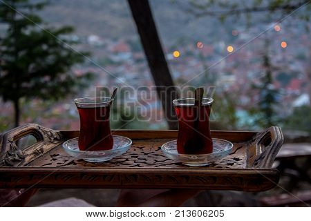 Drinking turkish tea after the long work day